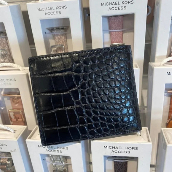 Michael Kors Billfold Bifold Wallet Men's Croc Embossed Leather 36F1LC0F1E - Picture 2 of 8